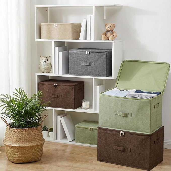 ANMINY 36 Qt Storage Bins - 2PC Green Fabric Boxes
