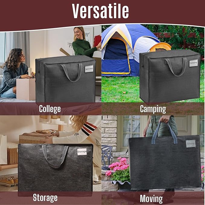 VENO 4 Pack Heavy Duty Moving Bags, Storage Bags, Packing Supplies, Top Zipper, Storage Totes for Camping, Clothes, Bedding, Comforters, Pillows (27 Gallon Dark Gray, 4 Pack)