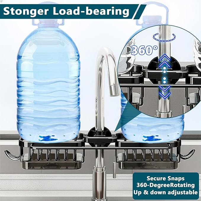 Upgrade Kitchen Sink Faucet Organizer, New Multifunction Organizer Rack for Kitchen Adjustable Dish Sponge Holder Over Faucet Sink for 0.7-1.1" Round Water Pipe (Silver, Right)