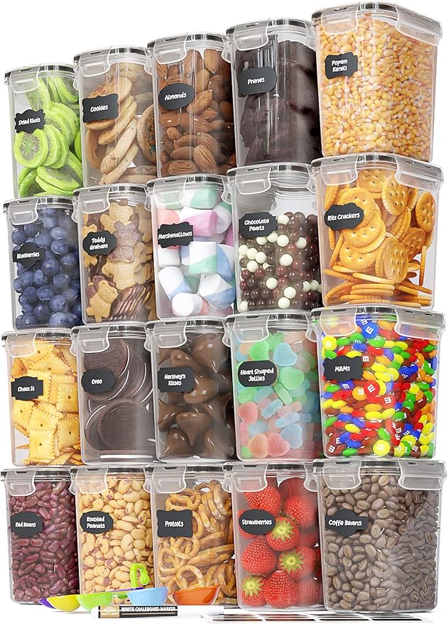 Chef's Path Airtight Plastic Food Containers with Lids - 20 Pack (1.6 Liter Each) - Durable Kitchen and Pantry Storage for Cereal, Rice, Pasta, Sugar