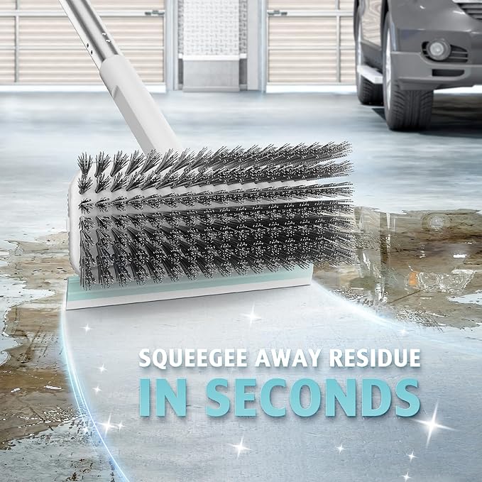 Floor Scrubber, Stainless Steel Wire Scrub Brush with Long Handle, Sturdy, Durable, and Corrosion-Resistant, Outdoor Surface Cleaning for Concrete Patios, Deck, Garden, Garage