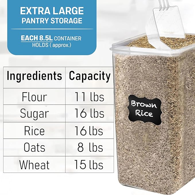 Flour Storage Container 2 PC [8.5L / 287 Oz] Extra Large Food Storage Containers with Lids - Airtight, Leak Proof