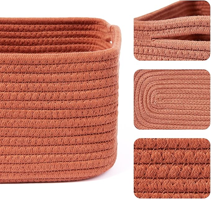 MiniArk Small Storage Baskets for Organizing | Closet Organizer Bins | Shelf Toy Basket | Woven Rope Baskets | Cube Decorative Box | Shallow Basket