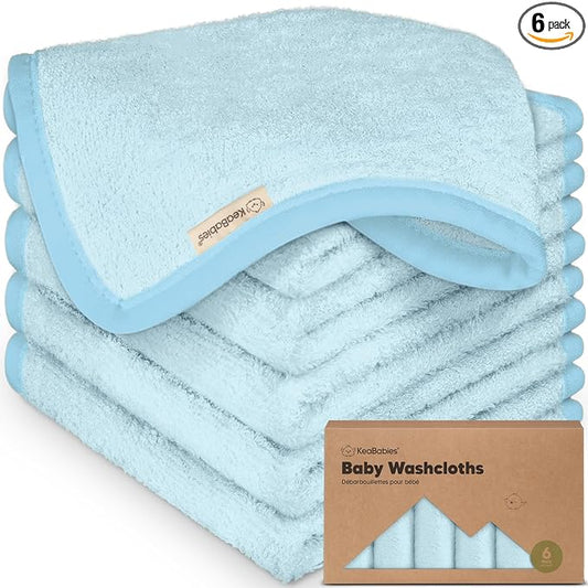 6-Pack Baby Washcloths – Soft Absorbent Viscose from Bamboo Washcloths for Face, Body, Baby Towels for Newborn, Kids, Toddlers, Infant,Gentle on Sensitive Skin,10x10 Reusable Face Towels(Bravo Blue)