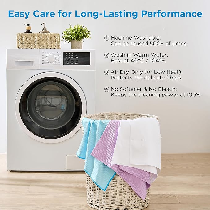Microfiber Glass Cleaning Cloth 6 Pack, 15.5x15.5 Inch White Magic Cleaning Rags, Lint Free Streak Free Reusable Towels for Windows, Mirrors, Cars, Screens, Kitchen and Stainless Steel Surface