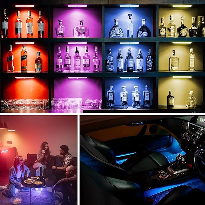 Under Cabinet Light Wireless with Remote, 15 Color RGB Magnetic Led Light Bar, 48-LED Rechargeable Closet Lights, 3 Timer & 4 Modes, Stick on Lights for Kitchen, Pantry, Bedroom, Stairs
