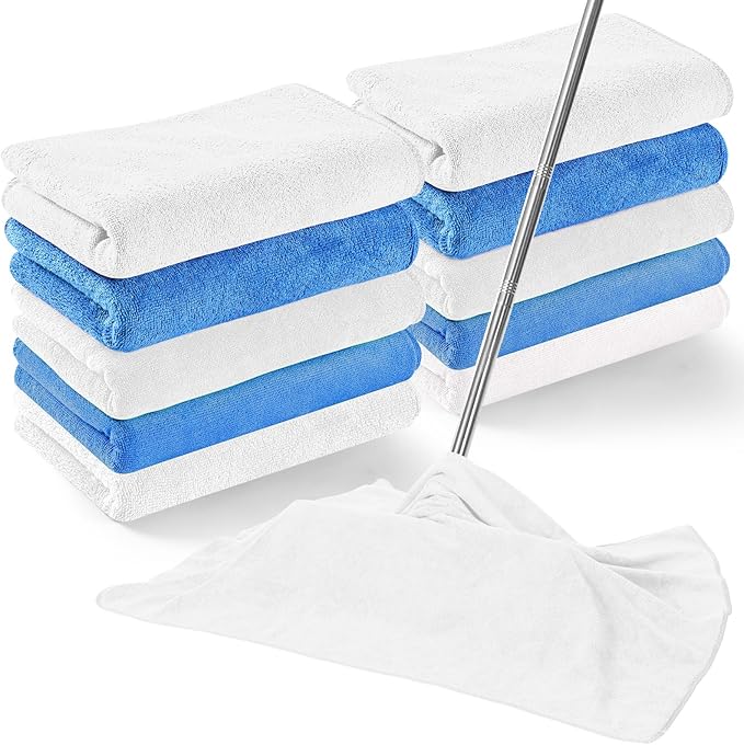 SmoothNovelty 10 Pcs Extra Large Microfiber Cloth 30" x 20" Large Floor Microfiber Towel Reusable Washable Free Lint Free Cloth Rag for Squeegee Mop Floor Window Housekeeping (White,Blue)