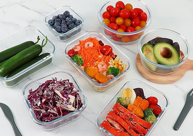 M MCIRCO 24-Piece Glass Food Storage Containers with Upgraded Snap Locking Lids,Glass Meal Prep Containers Set - Airtight Lunch Containers, Microwave