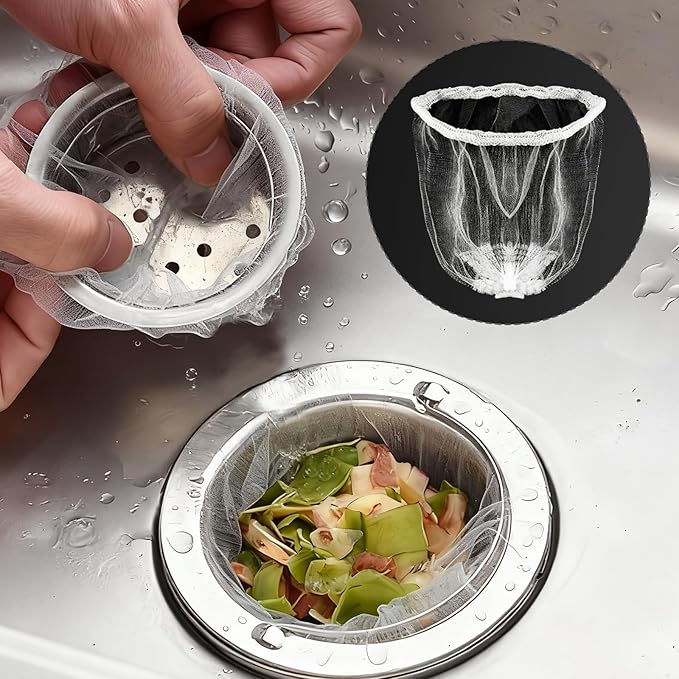 Hoypeyfiy 500Pcs Disposable Mesh Sink Strainer Filter Bags Anti Clogging Elastic for Collecting Kitchen Food Waste Garbage Fits Most Sizes