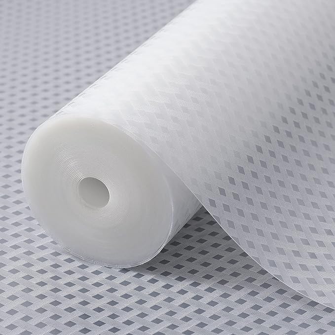 Shelf Liners for Kitchen Cabinets Refrigerator Liners Waterproof & Oil-Proof Kitchen Cupboard Liner Non-Slip Drawer Mats EVA Material Non Adhesive Fridge Liner for Shelves Diagonal Pattern Clear