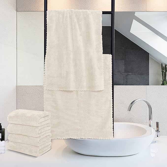 MOONQUEEN 18 Pack Premium Hand Towels - Quick Drying - Microfiber Coral Velvet Highly Absorbent Towels - Multipurpose Use as Hotel, Bathroom, Shower, Spa, Hand Towel 16 x 28 inches (Cream)