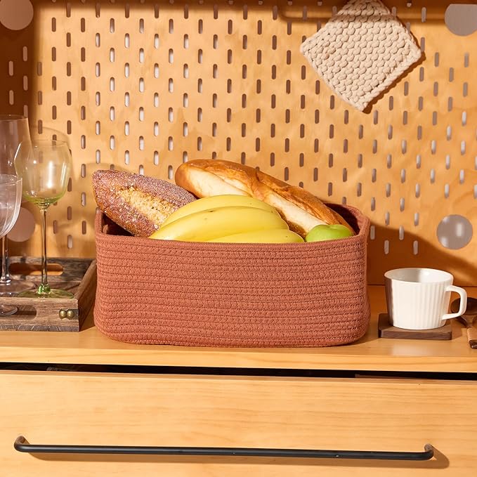 MiniArk Small Storage Baskets for Organizing | Closet Organizer Bins | Shelf Toy Basket | Woven Rope Baskets | Cube Decorative Box | Shallow Basket