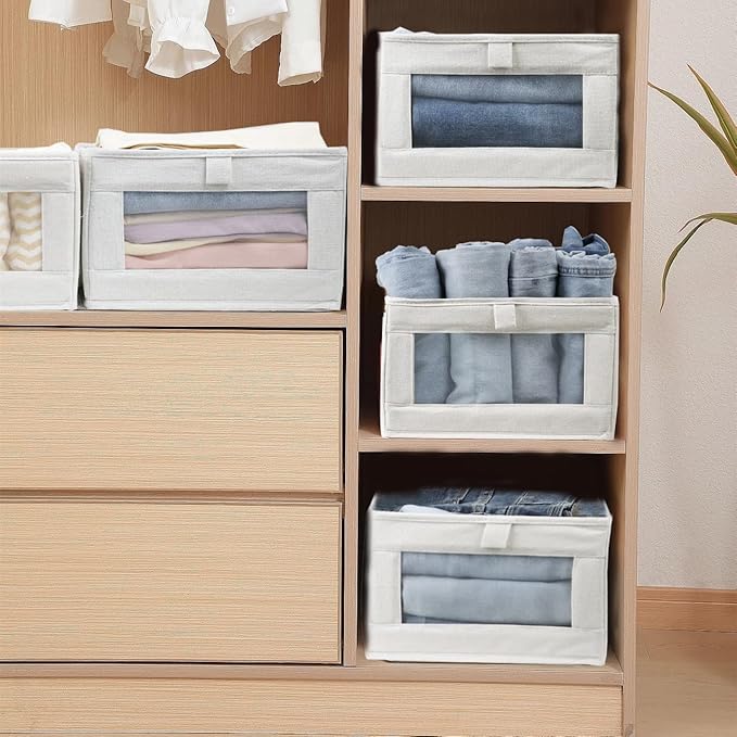 4 Pack Linen Storage Bins, Storage Containers for Organizing Clothing, Jeans