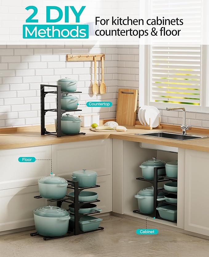 6-Tier Pots and Pans Organizer under Cabinet, Adjustable Pot Rack