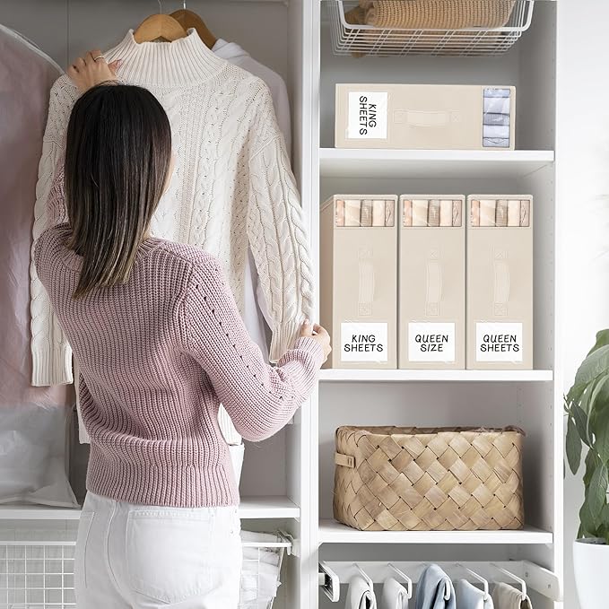 6 Pack Bed Sheet Closet Organizers and Storage, Beige