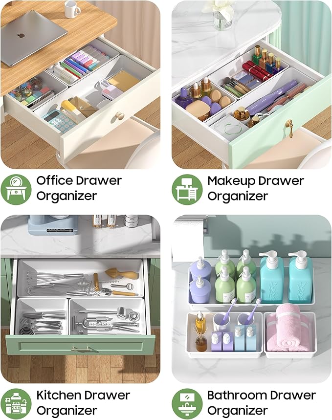 10 Pack Large Size Plastic Drawer Organizers Set, White