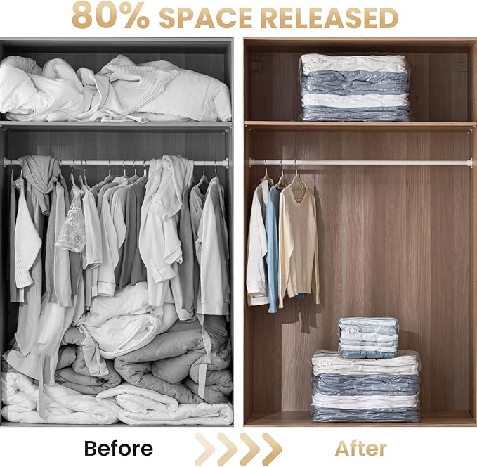 TAILI 6 Pack Vacuum Storage Bags, Cube Space Bags (3 Jumbo +3 Medium), Combo Vacuum Seal Bags for Clothing, Bedding, Comforters, Blankets, 2 Size Closet Oragnizaer and Saving Space