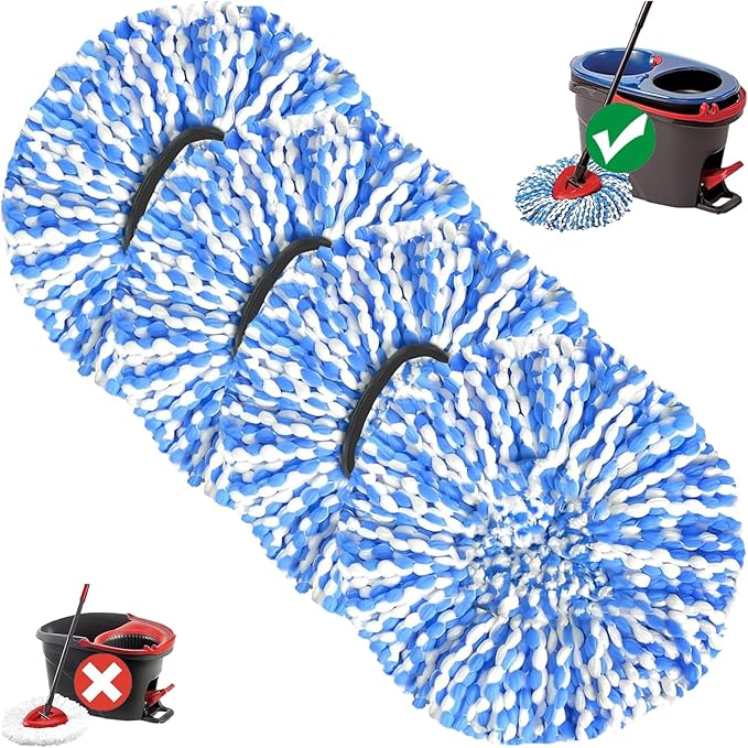 Spin Mop Replacement Head Compatible with O-Ceda 2-Tank Dual System RinseClean Microfiber Spin mop Refill for O Ceda Mop Replace Head (4 Pack)