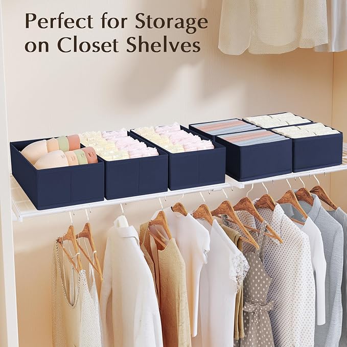 Drawer Organizers Clothes, Set of 8 Dresser Organizer Bins, Navy Blue