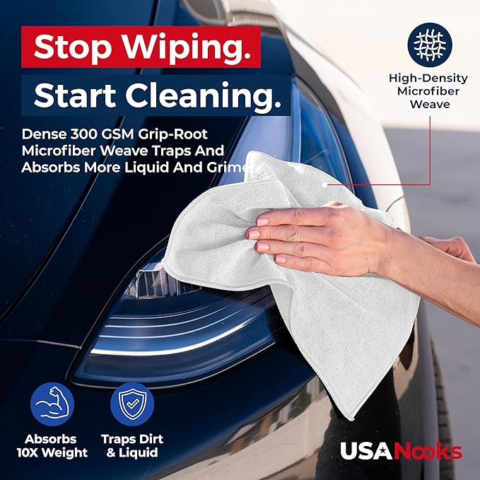 USANOOKS Microfiber Cleaning Cloth - White - 100Pcs (12.5x12.5 inch) High Performance - 1200 Washes