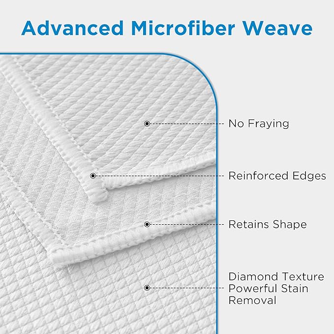Microfiber Glass Cleaning Cloth 6 Pack, 15.5x15.5 Inch White Magic Cleaning Rags, Lint Free Streak Free Reusable Towels for Windows, Mirrors, Cars, Screens, Kitchen and Stainless Steel Surface