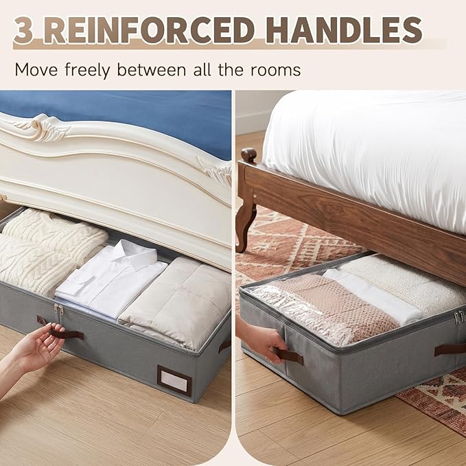 OIAHOMY 2 Pack Under Bed Storage with 4 Compression Bags, Underbed Organizers for Bedroom & Closet, Fits Beds Higher than 5.9"