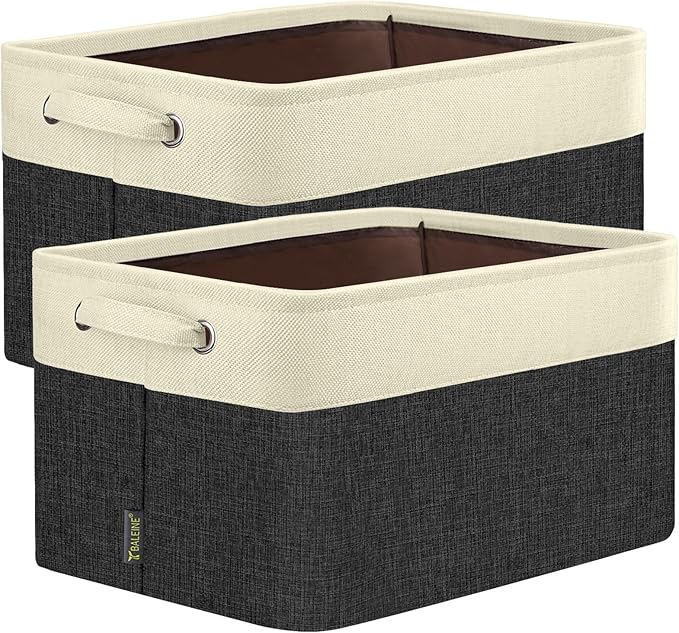 2 Pack Fabric Closet Storage Bins for Shelves, Black, 12"x8"x8"