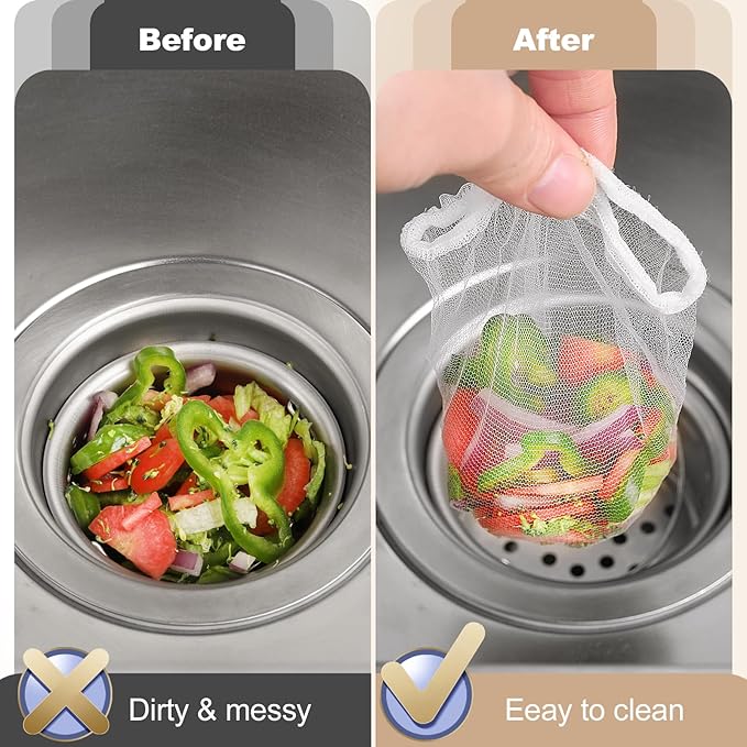 500 Pack Kitchen Sink Strainer Mesh Bags – Anti-Clogging Disposable Sink Drain Covers that Trap Food Scraps, Leftovers