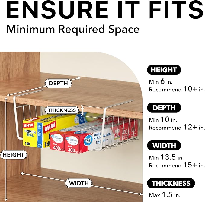 Simple Houseware 6PK Under Shelf Basket, White