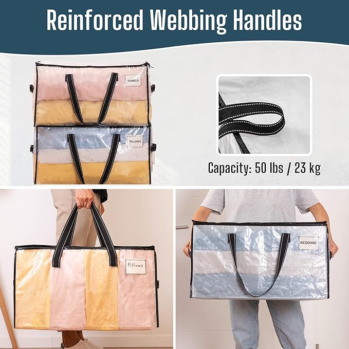 10 Pack Heavy Duty Moving Bags, Clear Storage Bags for Clothes and Comforters