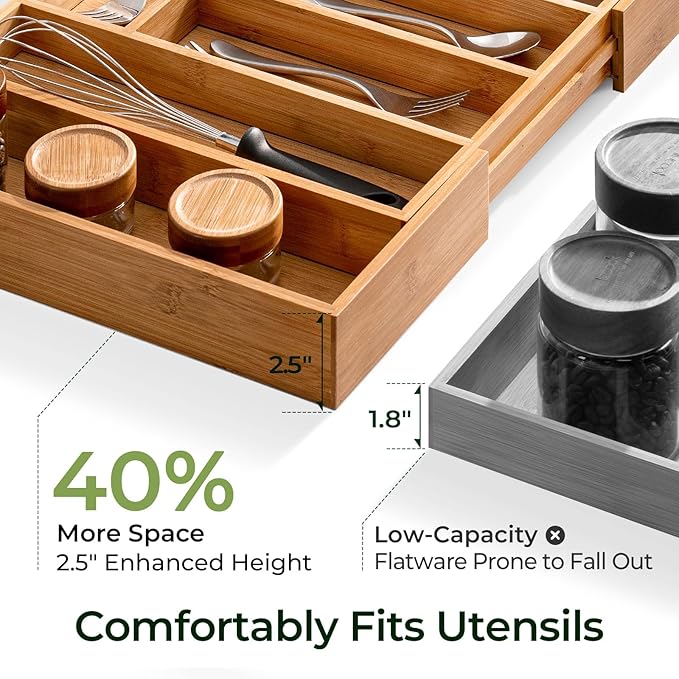 Carbonized Large Bamboo Kitchen Drawer Organizer