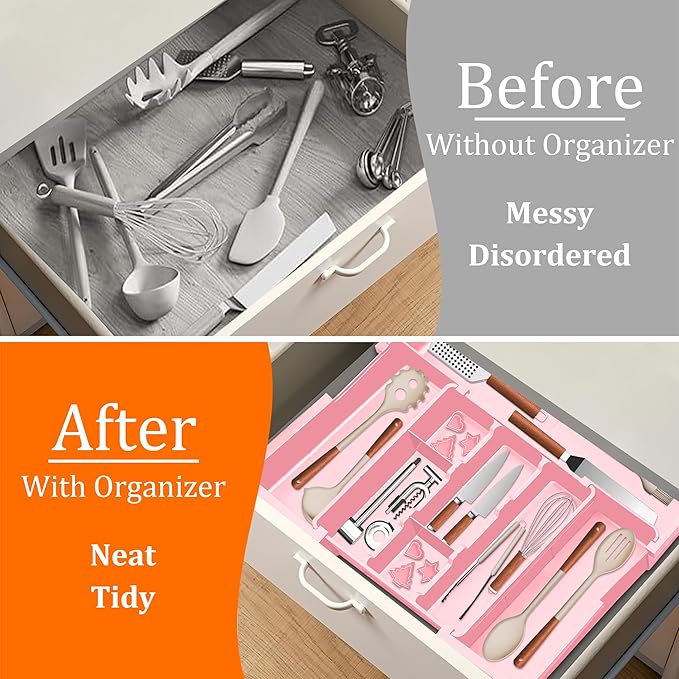 Spaclear Large Utensil Drawer Organizer Expandable Silverware Organizer for Kitchen Drawer Adjustable Cooking Utensil Holder Cutlery Flatware Tray