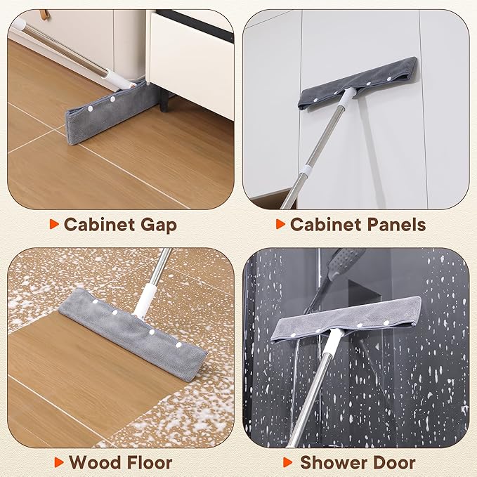 Floor Squeegee with Long Handle, 180° Rotating Silicone Broom for Concrete & Tile Floors, Squeegee for Water Removal on Garage, Bathroom and Deck