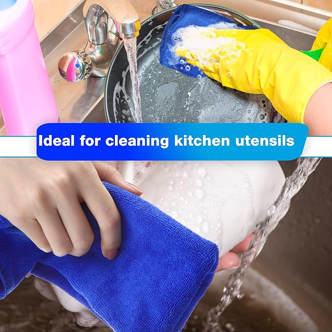 Nuenen Microfiber Cleaning Cloths for Cars 16 x 16 Inch Ultra Absorbent Car Towels Drying Reusable Cleaning Supplies House Kitchen Window Microfiber Towel(Blue,60 Count)