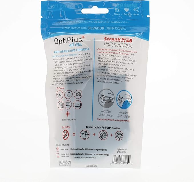 OptiPlus 2 oz. Gel Lens Cleaning Kit | Anti-Reflective Gel Lens Cleaner and Dual-Purpose Microfiber Cloth | Streak-Free Glasses Cleaner