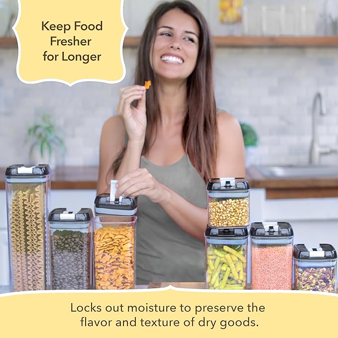 Simply Gourmet Airtight Food Storage Containers with Lids – 6 Piece Slim Kitchen Pantry Organization Set, 5 Cup Capacity, BPA-Free Clear Plastic