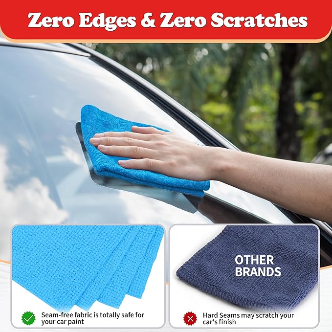 FIXSMITH Shop Towels, Microfiber Cleaning Cloth Bulk, 24 Pack Microfiber Towels for Cars, All-Purpose Absorbent Cleaning Rags, Dust Cloth for Automotive, Mechanic, Garage, Bar, 11.5 x 11.5 inch