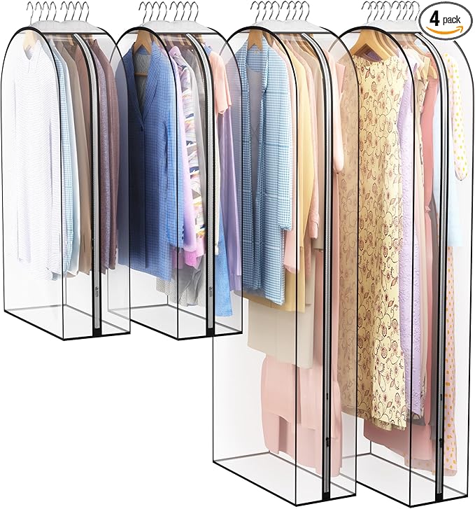 Liuoud Clear Garment Bag for Hanging Clothes 10” Gusseted, 40&60” Suit Bags for Open Closet Storage Plastic Clothes Cover for Coat, Dress, Shirts, Fur