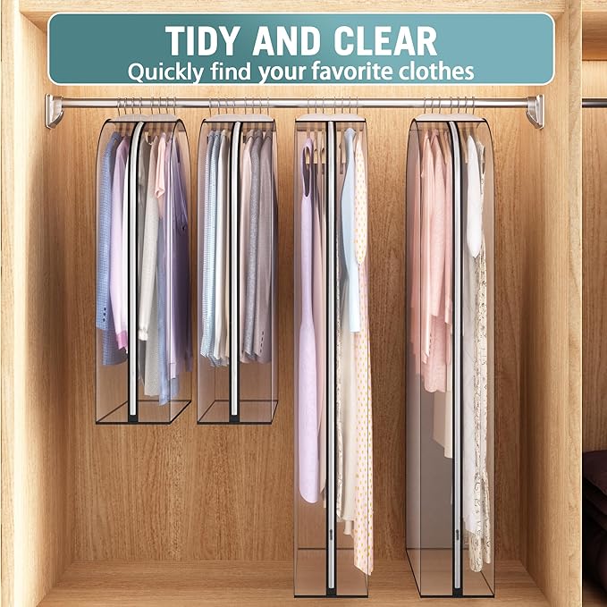 Liuoud Clear Garment Bag for Hanging Clothes 10” Gusseted, 40&60” Suit Bags for Open Closet Storage Plastic Clothes Cover for Coat, Dress, Shirts, Fur