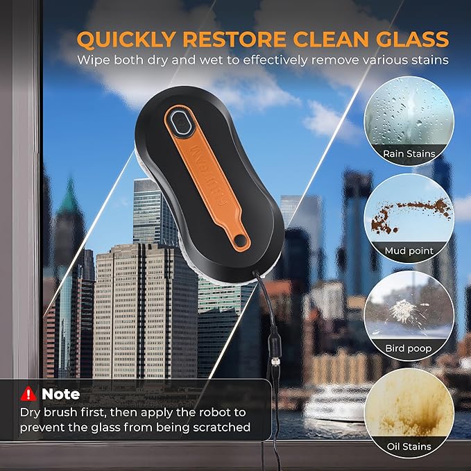 FRUITEAM Window Cleaning Robot with Dual Water Spray, APP and Remote Control, Automatic Window Cleaner with Leather Belt for Frame Glass