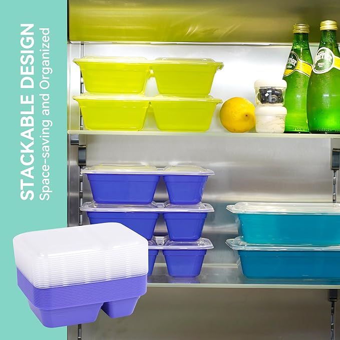 LISI 100-Piece Meal Prep Containers, 33oz Large Food Storage Containers with lids with 1, 2, 3-Compartment, Freezer Safe To-Go/Take-Out Boxes