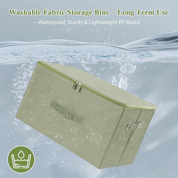 ANMINY 36 Qt Storage Bins - 2PC Green Fabric Boxes