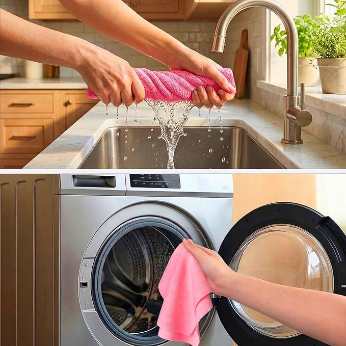 Microfiber Cleaning Cloth Roll Tearaway – Reusable Paper Towels for Kitchen & Home – Microfiber Towel Roll & Fiber Rags Bulk (Pink)