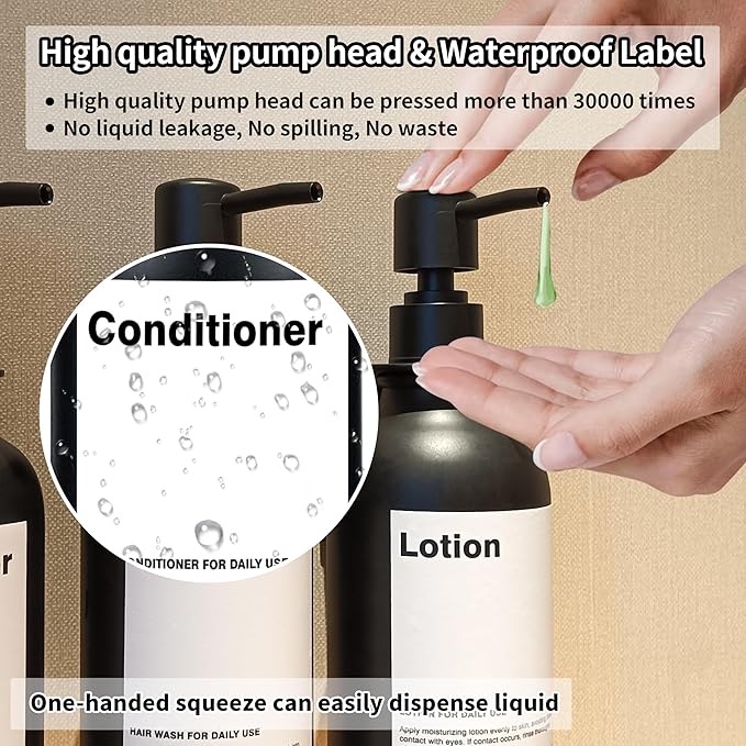 Shampoo Dispenser for Shower Wall, Shampoo and Conditioner Dispenser with 16 Waterproof Labels, Shower Dispenser 3 Chamber No Drill, Shower Soap Dispenser Wall Mounted for Bathroom, 17oz, Black