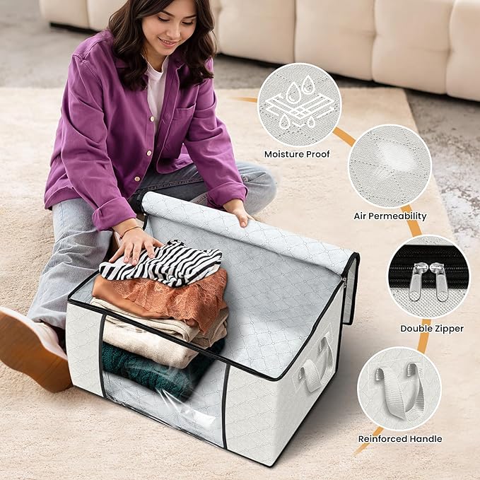 Fab totes 4 Pack Clothes Storage, Ivory White