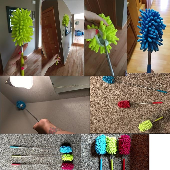 M-Jump 3 Pack Retractable Long-Reach Washable Duster for Cleaning, Microfiber Hand Duster Brush with Telescoping Pole for Cleaning Car, Window