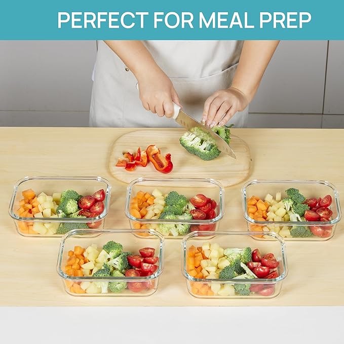 Vtopmart 5 Pack 35oz Glass Food Storage Containers with Lids, Meal Prep Containers, Airtight Reusable Lunch Container Set, Safe for Oven, Microwave