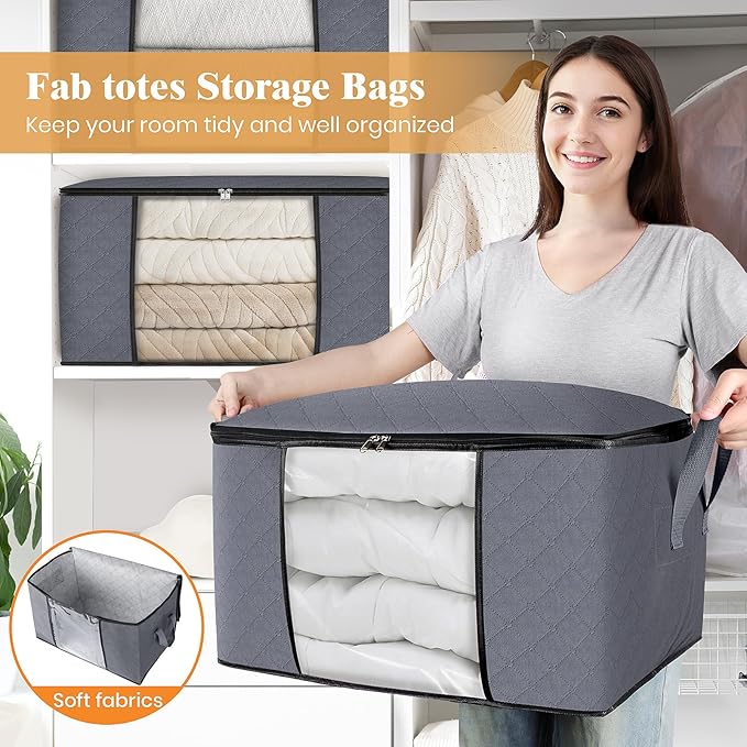 Fab totes Storage Bags, Grey,4 Pack