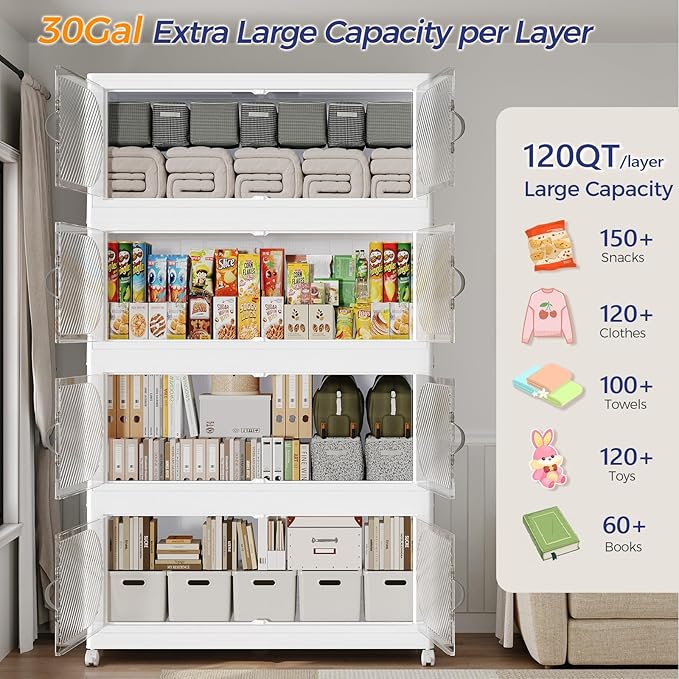 90Gal/360QT 3-Tiers Extra Large Stackable Storage Bins with Lid