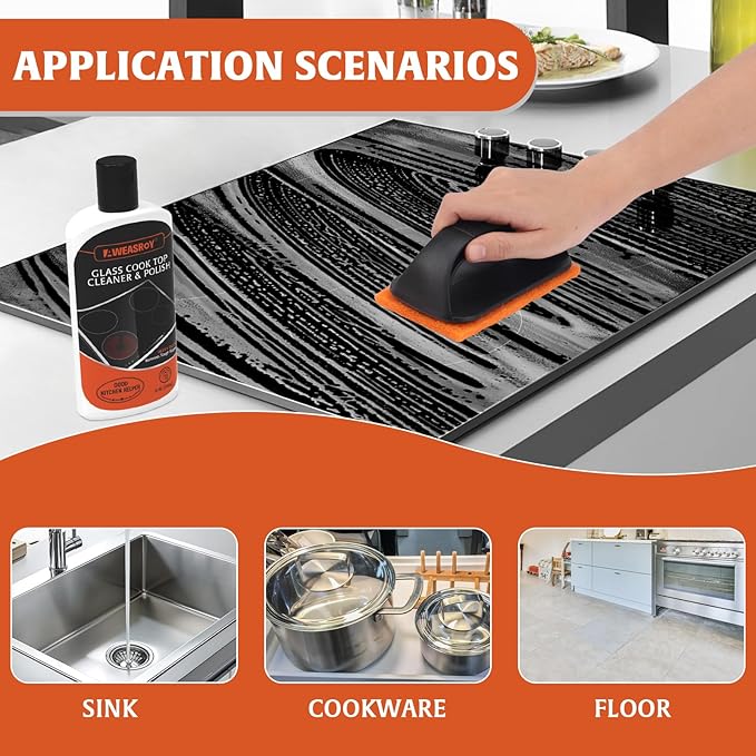 AWEASROY 20pcs Glass Stove Top Cleaner Kit - 12 oz Cooktop Cleaner Polish, Non-Abrasive No Scratch, Removes Tough Stains, Includes Scrubbing Pad